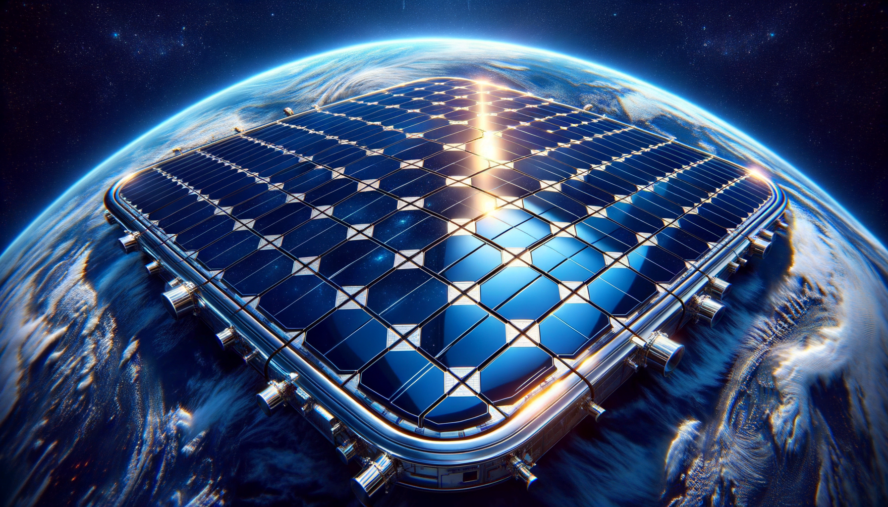 ALT: Earth reflected in a space technology solar panel