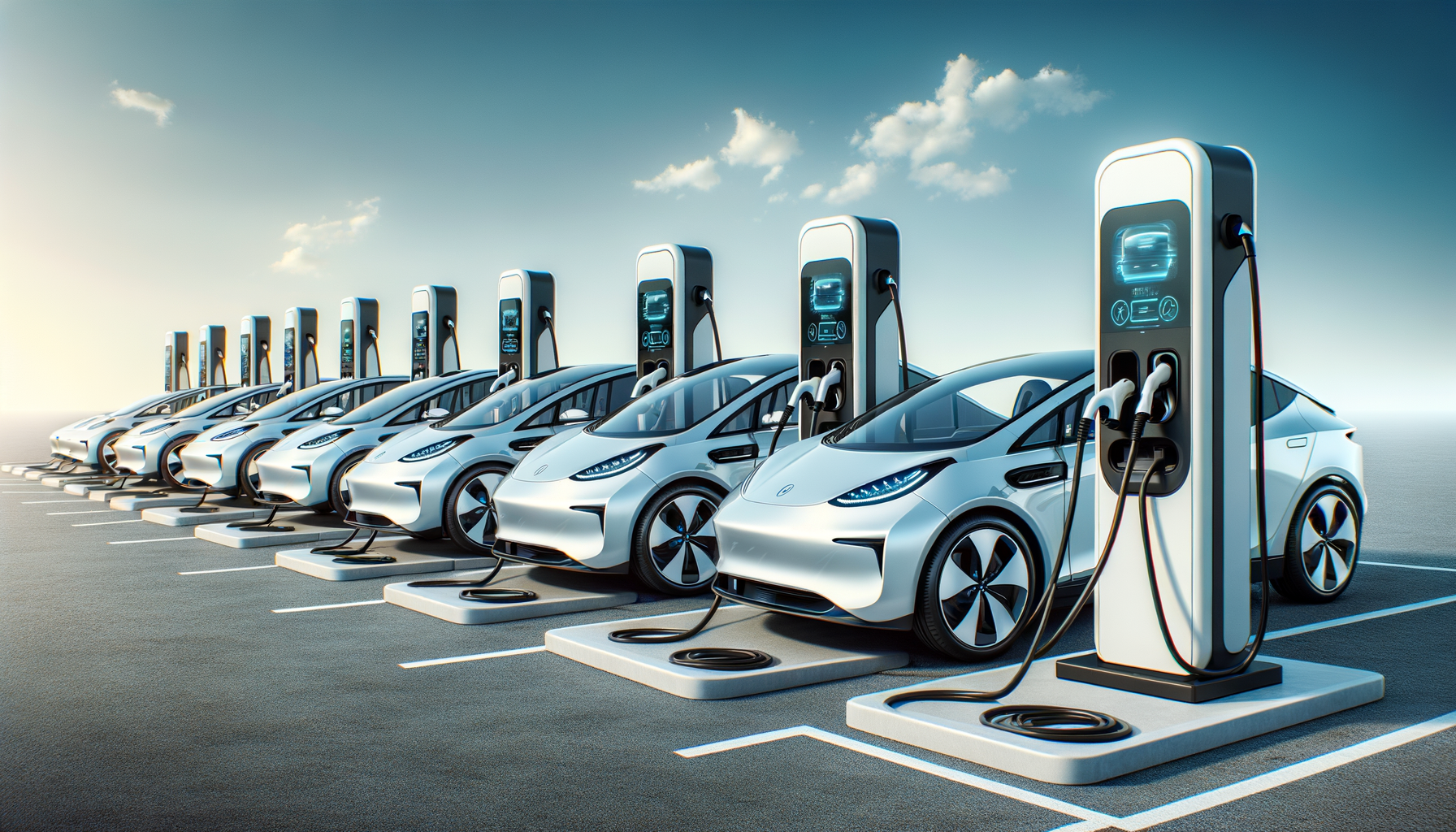 ALT: Tesla vehicles charging at a Supercharger station