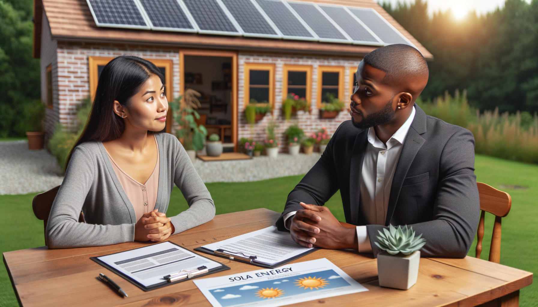 ALT: Homeowner consulting with solar expert