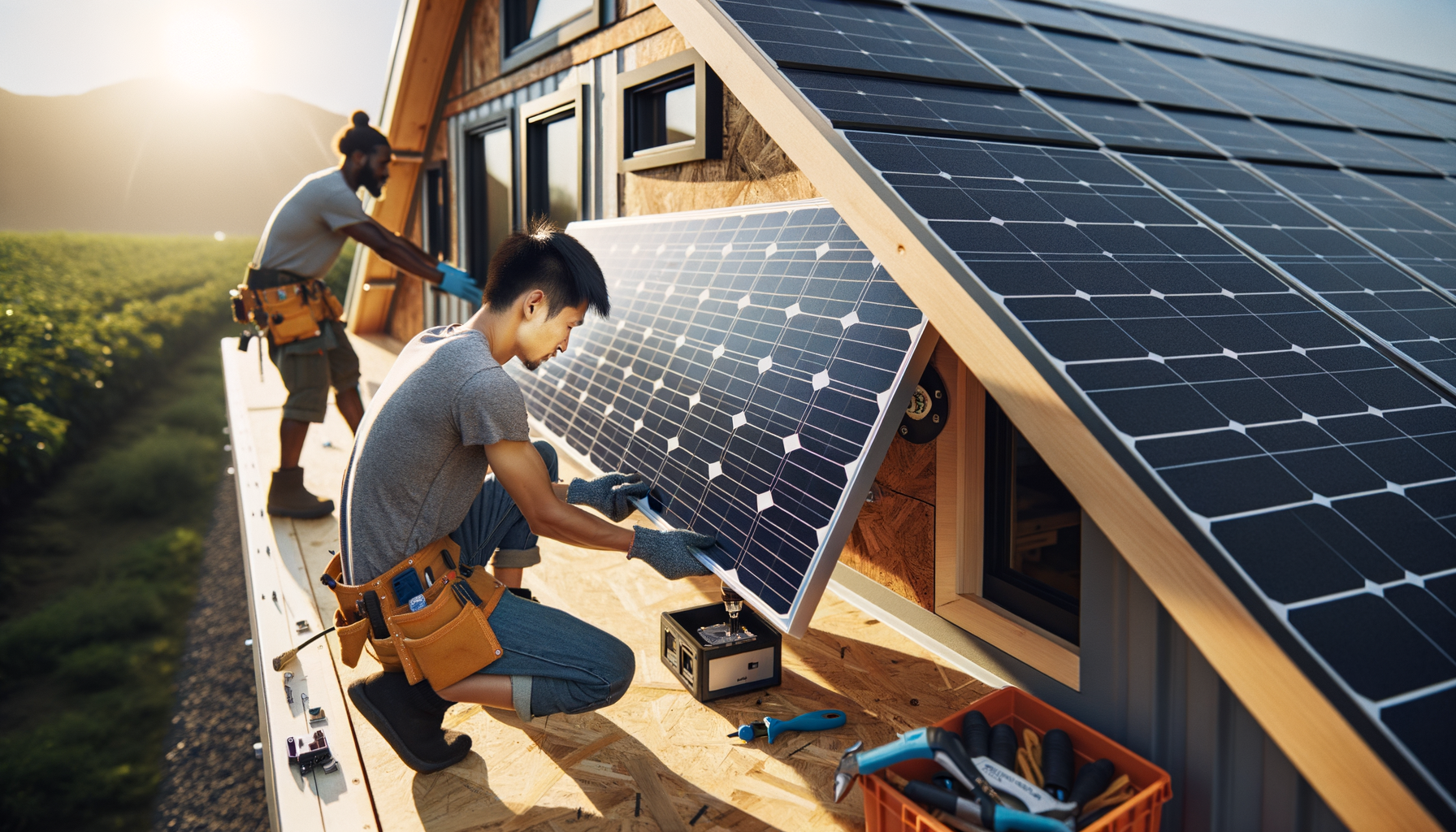 ALT: Installing solar panel on tiny home