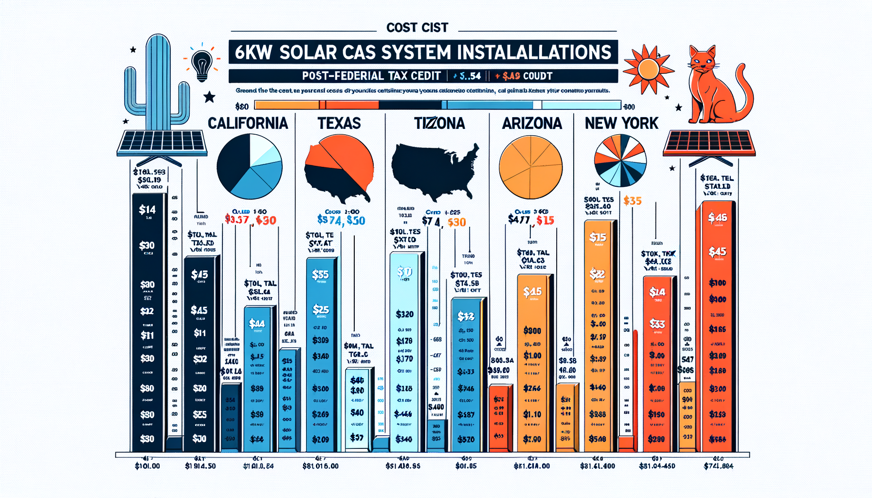 ALT: Infographic showing the cost of 6kW solar system installations by state after federal tax credit