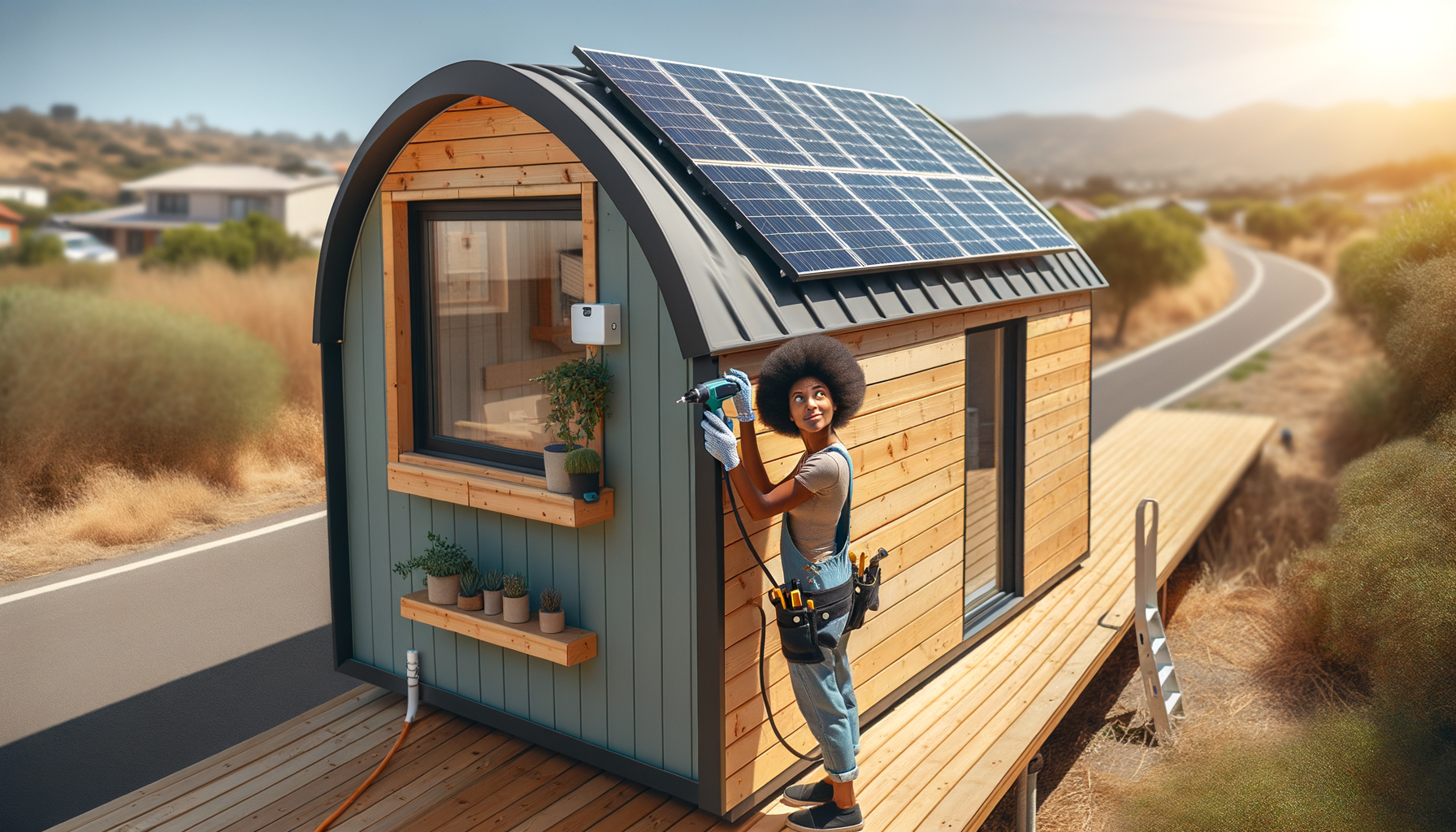 ALT: Solar panel installation on tiny house