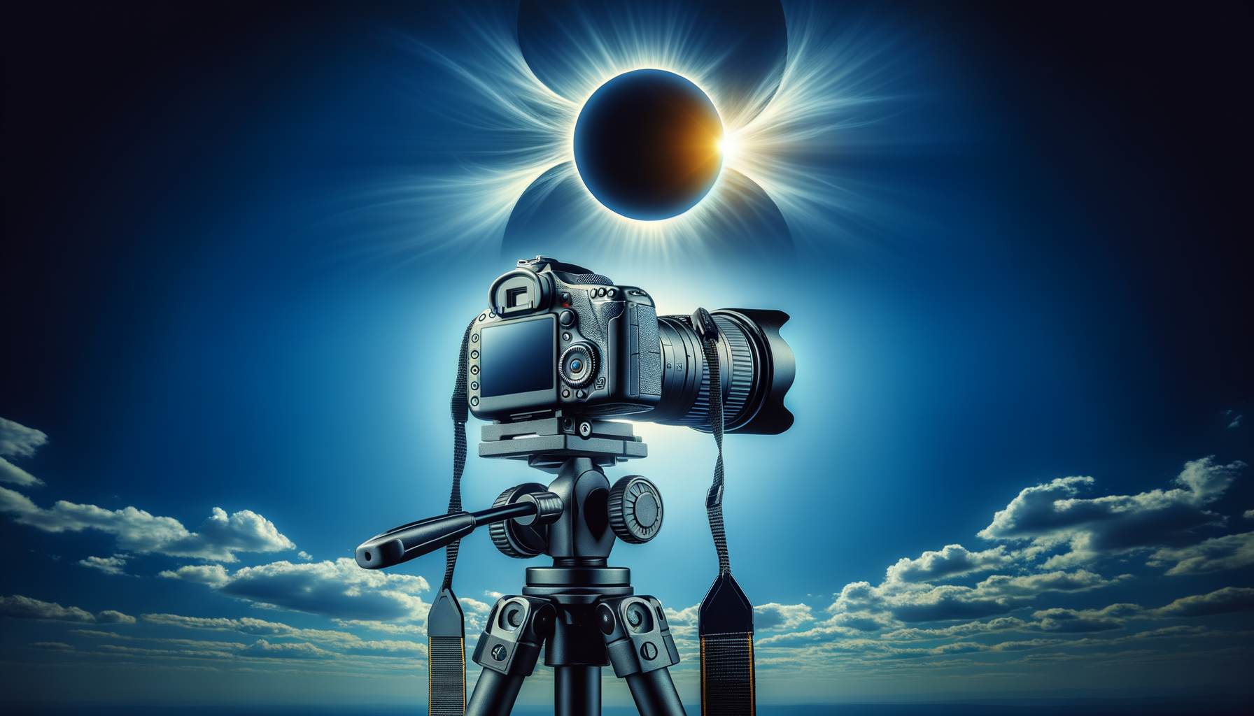 ALT: Camera equipment prepared for solar eclipse photography