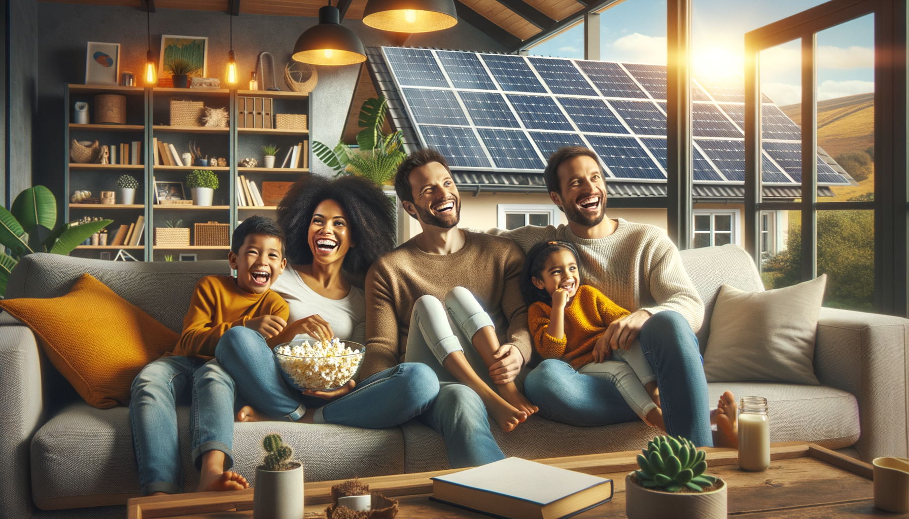 ALT: Happy family in a solar-powered home