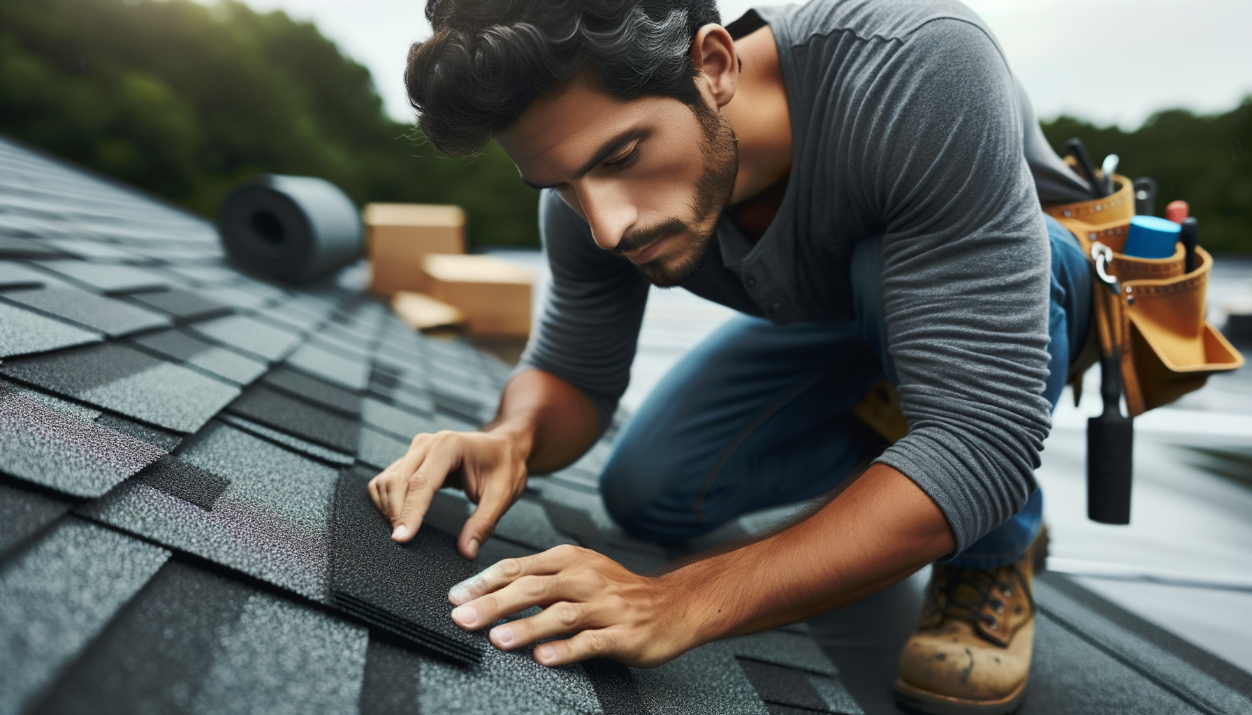 ALT: Roofing Contractor Evaluating Shingles
