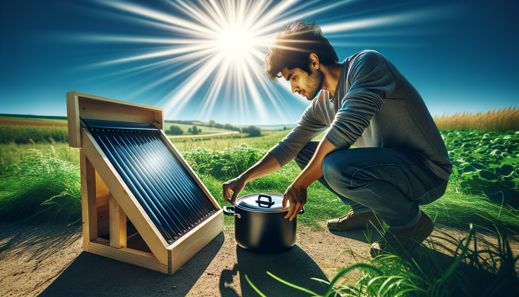 ALT: Person using a homemade solar cooker